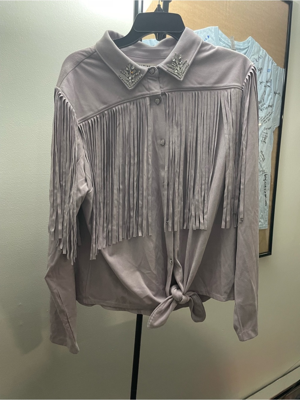 Idyllwind Lavender Fringe Button-Down with Beaded Collar